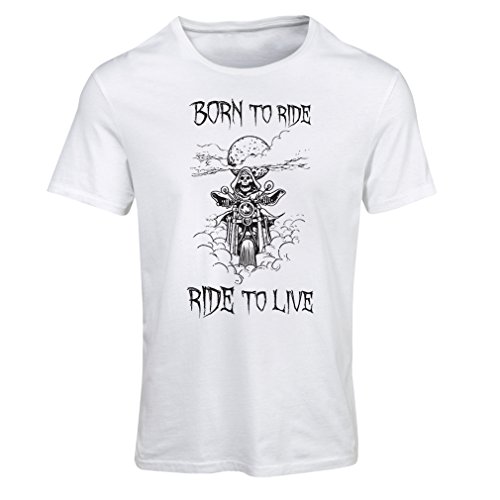lepni.me N4690F Camiseta Mujer Born To Ride! Motorcycle Clothing (Large Blanco Multicolor)