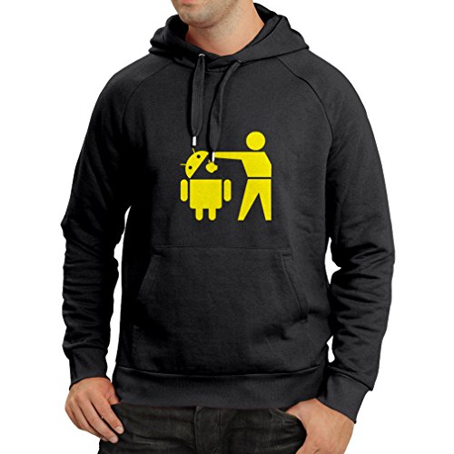 lepni.me Sudadera con Capucha Robot Android Divertido - Regalo Para Los Fans de Tecnología (Small Negro Amarillo)