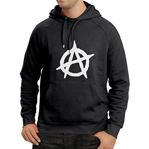 lepni.me Sudadera con Capucha Símbolo anarquista, diseño político del anarquismo, Monograma de la anarquía - Movimiento anarco-Punk (X-Large Negro Blanco)