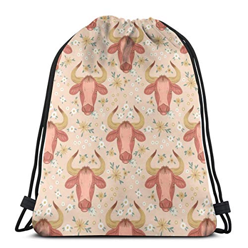 LEPO'S Mochila deportiva con cordón para gimnasio, moderna casa de campo vacas, bolsa de cordón rosa resistente al agua, ligera, mochila de gimnasio para natación, yoga, unisex