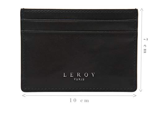 LEROY Paris - Tarjetero de Piel auténtica, Monedero, Monedero, Tarjetero, Monedero con protección RFID, pequeño, Estrecho Negro Negro LEROY Paris - Tarjetero de Piel auténtica, Monedero, Monedero, Tarjetero, Monedero con protección RFID, pequeño, Estrecho Negro Negro