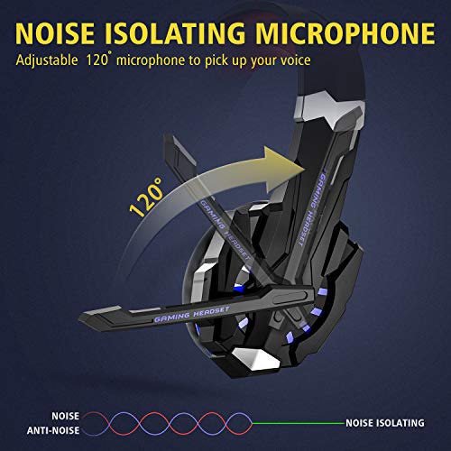 LESHP Auriculares Gaming Cascos Gaming Auriculares Juegos para PS4 / PC/Xbox One/Switch/Tableta/Celular- Headset con Micrófono, Audio Estéreo,Led Luces,Amicrófono Antiruido LESHP Auriculares Gaming Cascos Gaming Auriculares Juegos para PS4 / PC/Xbox One/Switch/Tableta/Celular- Headset con Micrófono, Audio Estéreo,Led Luces,Amicrófono Antiruido