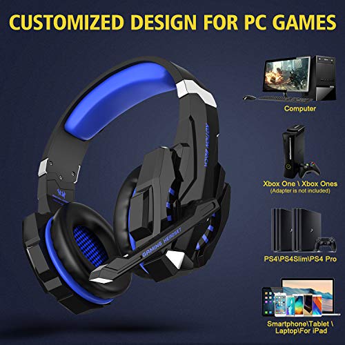 LESHP Auriculares Gaming Cascos Gaming Auriculares Juegos para PS4 / PC/Xbox One/Switch/Tableta/Celular- Headset con Micrófono, Audio Estéreo,Led Luces,Amicrófono Antiruido