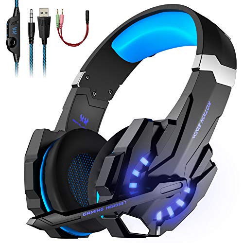 LESHP Auriculares Gaming Cascos Gaming Auriculares Juegos para PS4 / PC/Xbox One/Switch/Tableta/Celular- Headset con Micrófono, Audio Estéreo,Led Luces,Amicrófono Antiruido