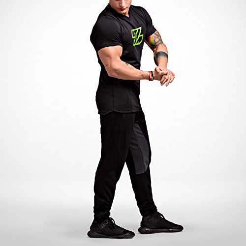 LETIC Gym Fitness Body Fit High Performance - Camiseta de cuello en V para hombre, color negro y verde neón, talla XL LETIC Gym Fitness Body Fit High Performance - Camiseta de cuello en V para hombre, color negro y verde neón, talla XL