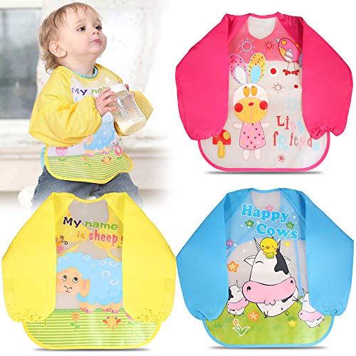 Letilio Baberos - 3 pcs Impermeable delantal de bebé unisexo EVA con manga larga para 6 meses a 3 años edad