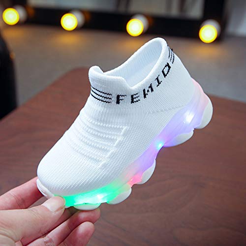 Letras De NiñOs Y NiñAs Volando Malla Tejida Transpirable Zapatillas De Deporte Luminosas Led Zapatos Brillantes Calcetines Zapatos Zapatos para Correr Botas Desnudas Zapatos De OtoñO E Invierno