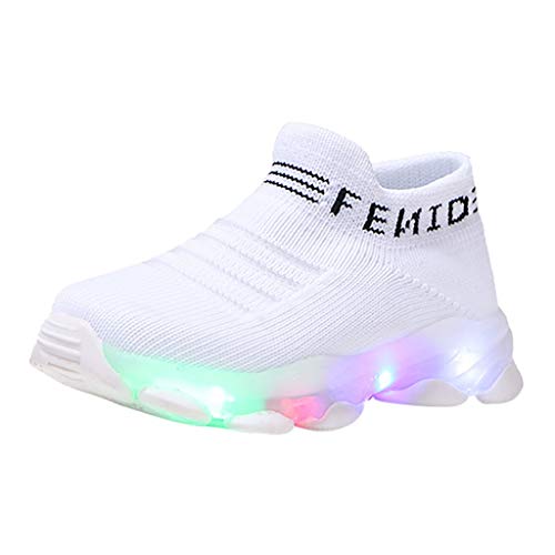 Letras De NiñOs Y NiñAs Volando Malla Tejida Transpirable Zapatillas De Deporte Luminosas Led Zapatos Brillantes Calcetines Zapatos Zapatos para Correr Botas Desnudas Zapatos De OtoñO E Invierno