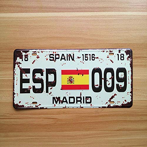 Letrero de chapa Madrid, España Bandera De Espa?a Placa de matrícula 15,2 x 30,5 cm