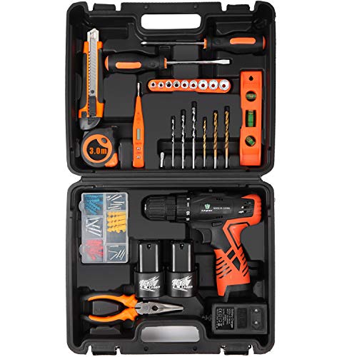 LETTON Taladro Destornillador, Taladro sin Cable 16.8V + 2 Baterías de Iones de Litio, 48pc Kit Herramientas Universal de Reparación Conjuntos Bricolaje para Casa