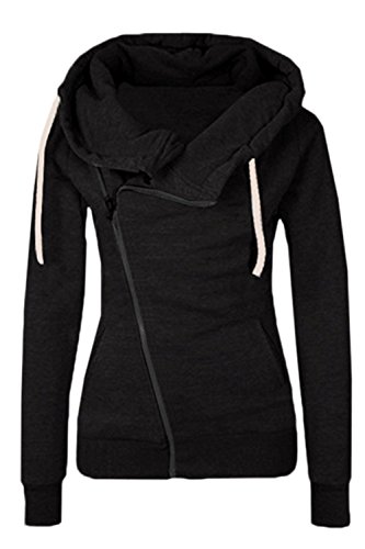 Lettre d'amour La Mujer Casual Cremallera con Capucha Chaqueta Sudadera Oblicua Black XL