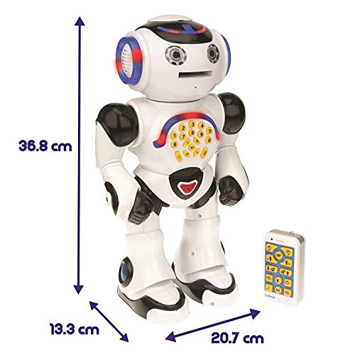 LEXIBOOK POWERMAN: el Robot Educativo Inteligente para Jugar y Aprender, Baila, Canta, Cuenta chistes, mando a distanc Distancia, color blanco (ROB50ES)