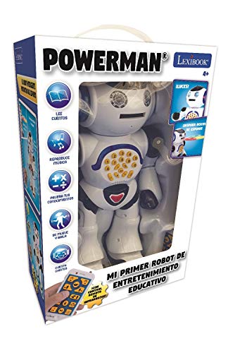 LEXIBOOK POWERMAN: el Robot Educativo Inteligente para Jugar y Aprender, Baila, Canta, Cuenta chistes, mando a distanc Distancia, color blanco (ROB50ES)