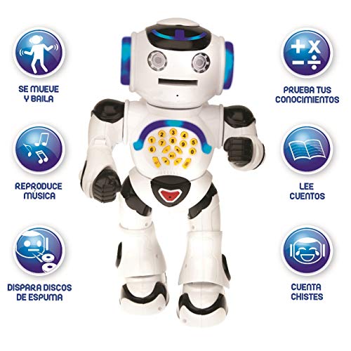 LEXIBOOK POWERMAN: el Robot Educativo Inteligente para Jugar y Aprender, Baila, Canta, Cuenta chistes, mando a distanc Distancia, color blanco (ROB50ES)