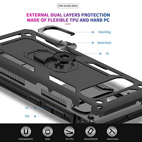 LeYi Funda Samsung Galaxy S10 5G Armor Carcasa con 360 Anillo iman Soporte Hard PC y Silicona TPU Bumper antigolpes Fundas Carcasas Case para movil S10 5G con HD Protector de Pantalla,Negro