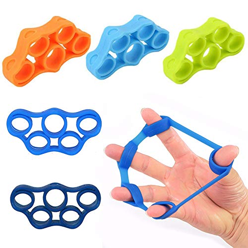 LEZED Ejercitador de Estiramiento de Dedos Bandas de Dedos de Resistencia Elástica para Entrenamiento de Rehabilitación Refuerzo de Agarre de Mano y Dedo para Artritis, túnel carpiano, Ejercicio 5PCS