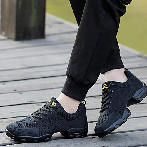 LFEU Zapatos del baile de luz no Slip Jazz zapatos al aire libre Ejecución del gimnasio del deporte de malla zapatillas de deporte para Hombres 8 UK Negro