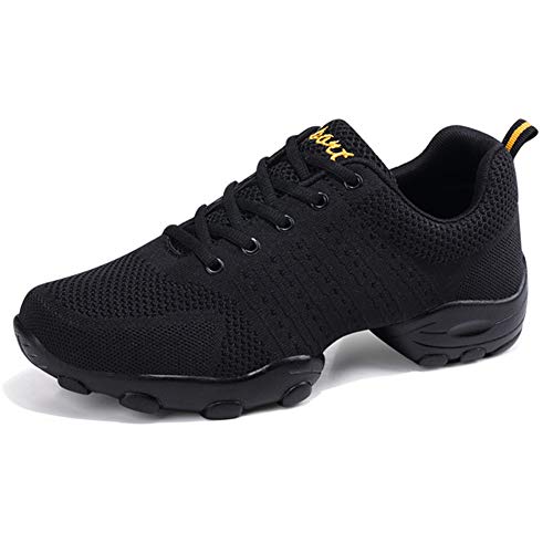 LFEU Zapatos del baile de luz no Slip Jazz zapatos al aire libre Ejecución del gimnasio del deporte de malla zapatillas de deporte para Hombres 8 UK Negro