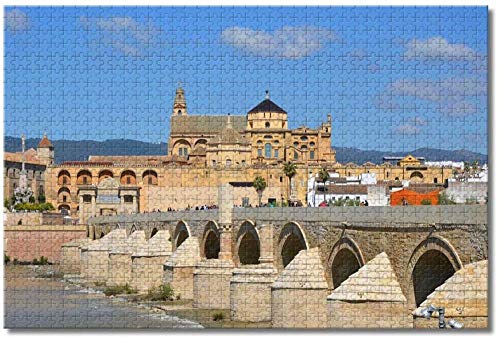 LFNSTXT Rompecabezas de Puente Romano de la Mezquita y Catedral de Córdoba de España para adultos y niños, 1000 piezas, juego de rompecabezas de madera para regalos recuerdos especiales de viaje