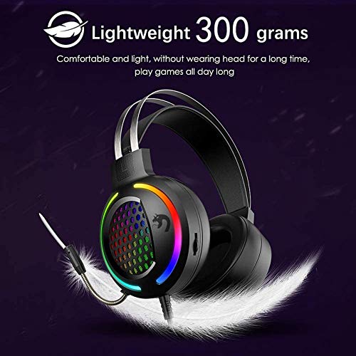 LGQ Auriculares para Juegos, Auriculares con cancelación de Ruido con Cable de 3,5 mm y retroiluminación cromática RGB, micrófono con rotación de 360 ° con Control de Volumen para PS4 / Mac/PC