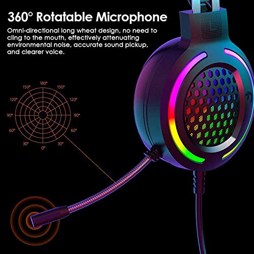 LGQ Auriculares para Juegos, Auriculares con cancelación de Ruido con Cable de 3,5 mm y retroiluminación cromática RGB, micrófono con rotación de 360 ° con Control de Volumen para PS4 / Mac/PC