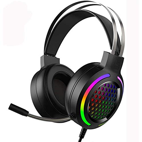 LGQ Auriculares para Juegos, Auriculares con cancelación de Ruido con Cable de 3,5 mm y retroiluminación cromática RGB, micrófono con rotación de 360 ° con Control de Volumen para PS4 / Mac/PC