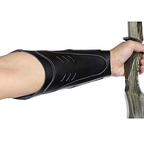 LGYKUMEG Protector de Brazo de Tiro con Arco/Protector de Brazo de Tiro con Arco de Cuero Protector de Mano Brace Armguard Arco Largo Tiro de Caza,Negro