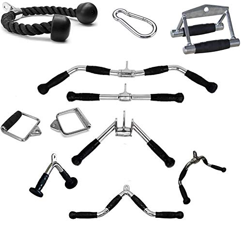 LHXFAN Accesorios para tracción máquinas de Cable de Gimnasio,Máquinas De Fitness Gimnasio,Triceps Cuerda,Mango de Remo Paralelo en V,Barra Recta giratoria - W Tipo Barra de tensión-77cm