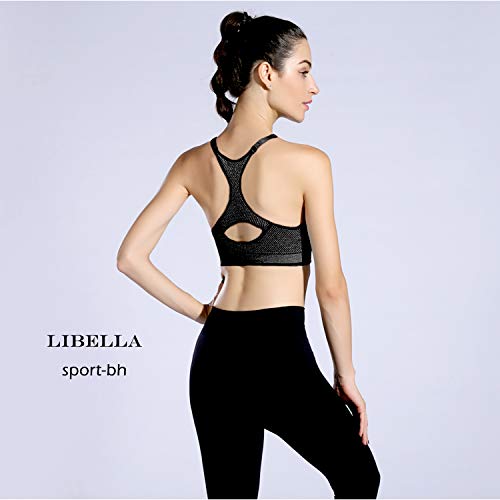 Libella Mujer Sujetador Deportivo Push Up Bustier con Amplio Correas Fitness Yoga Camisetas Sin Mangas 3714 Gris L/XL