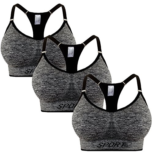 Libella Mujer Sujetador Deportivo Push Up Bustier con Amplio Correas Fitness Yoga Camisetas Sin Mangas 3714 Gris L/XL