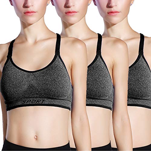 Libella Mujer Sujetador Deportivo Push Up Bustier con Amplio Correas Fitness Yoga Camisetas Sin Mangas 3714 Gris L/XL