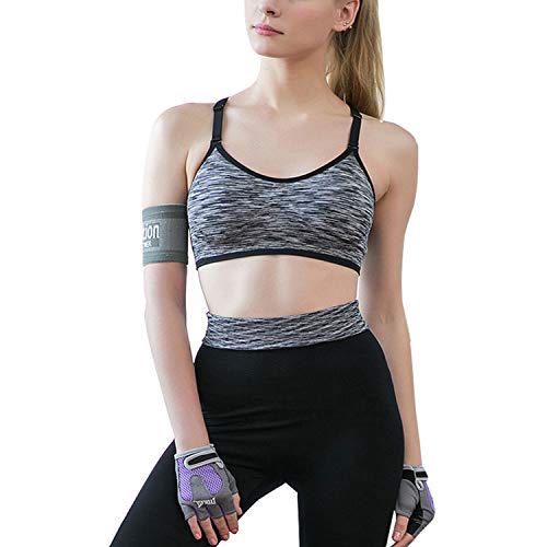 Libella Mujer Sujetador Deportivo Push Up Bustier con Amplio Correas Fitness Yoga Camisetas Sin Mangas 3714 Negro S/M