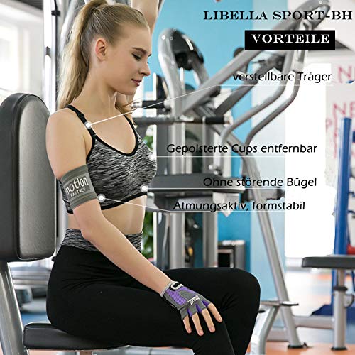 Libella Mujer Sujetador Deportivo Push Up Bustier con Amplio Correas Fitness Yoga Camisetas Sin Mangas 3714 Negro S/M