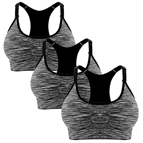 Libella Mujer Sujetador Deportivo Push Up Bustier con Amplio Correas Fitness Yoga Camisetas Sin Mangas 3714 Negro S/M