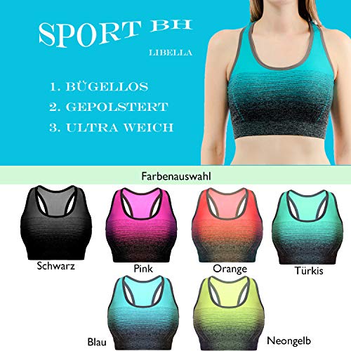 Libella Mujer Sujetador Deportivo Push Up Bustier con Amplio Correas Fitness Yoga Camisetas Sin Mangas 3738 AzulL/XL