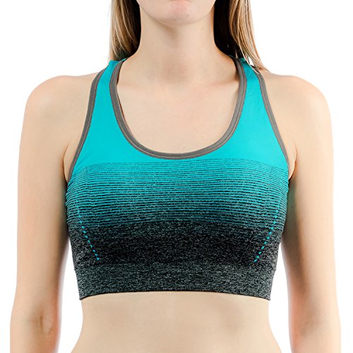 Libella Mujer Sujetador Deportivo Push Up Bustier con Amplio Correas Fitness Yoga Camisetas Sin Mangas 3738 AzulL/XL