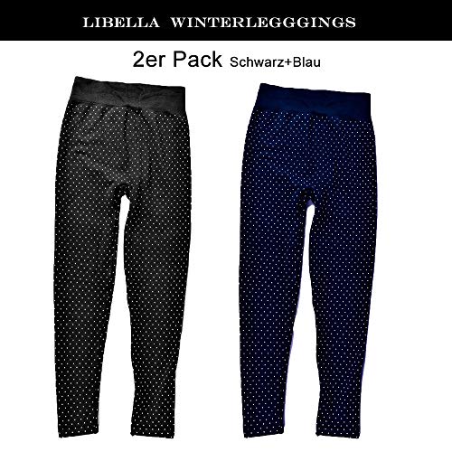 Libella Pack de 2 Thermo Leggings Forro térmico de Invierno para Mujer Leggings Slim Leggings Pantalones extracálido Dick Suave Slim (One Size) 4146 Negro+Marie Azul