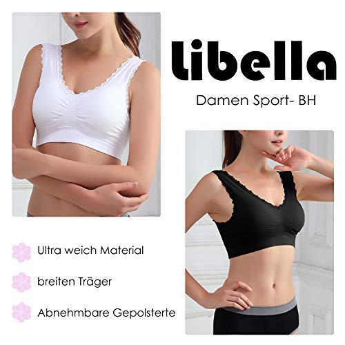 Libella Sujetador Deportivo sin Costuras de 3 Piezas Sujetador de Yoga con Almohadillas Removibles para Mujeres Ultra-Lift de Komfort- BH Negro Beige Blanco 3747 L/XL