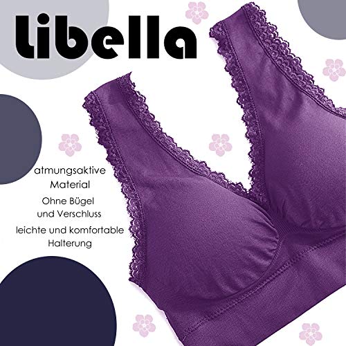 Libella Sujetador Deportivo sin Costuras de 3 Piezas Sujetador de Yoga con Almohadillas Removibles para Mujeres Ultra-Lift de Komfort- BH púrpura Azul Gris 3747 L/XL