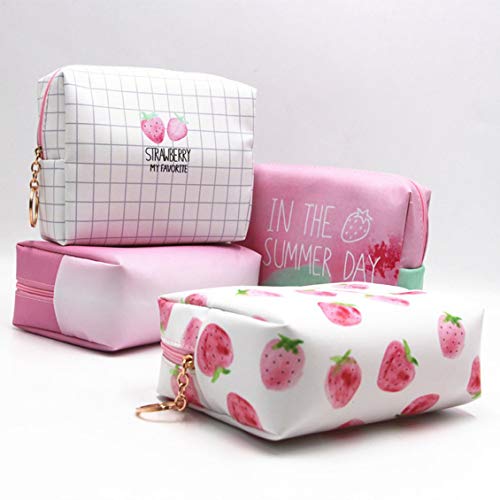Libertroy Precioso diseño lindo, pequeño modelo de fresas, bolso de mujer, suave, de cuero suave, para mujer, maquillaje, cepillo, lápiz, bolsa de almacenamiento - Multicolor