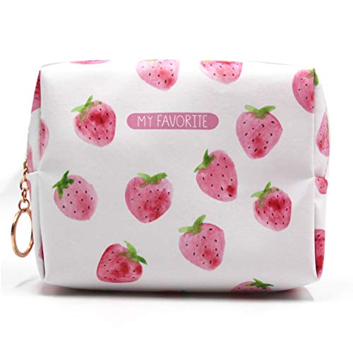 Libertroy Precioso diseño lindo, pequeño modelo de fresas, bolso de mujer, suave, de cuero suave, para mujer, maquillaje, cepillo, lápiz, bolsa de almacenamiento - Multicolor