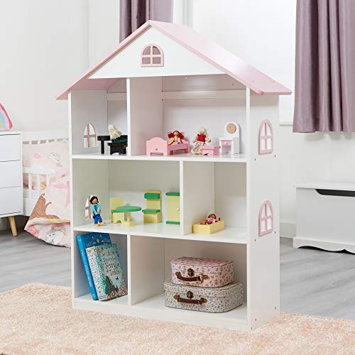 Liberty House Toys - Estantería de Madera para Casas de muñecas, Color Blanco y Rosa, 106,5 cm de Alto x 83 cm de Ancho x 30 cm de Profundidad