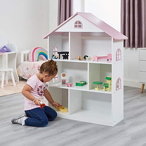 Liberty House Toys - Estantería de Madera para Casas de muñecas, Color Blanco y Rosa, 106,5 cm de Alto x 83 cm de Ancho x 30 cm de Profundidad