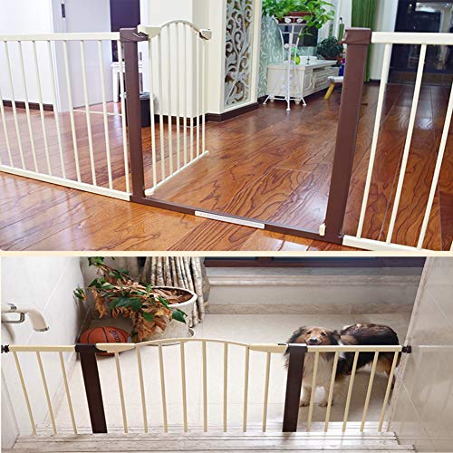 LICHUN Barrera De Seguridad Escalera Puerta for Niños Perros Ajuste De Presión Auto Cerrado Parada De 90 ° Interior Proteccion Peligro Aislamiento, Marrón (Color : H74cm, Size : W 142-150cm)