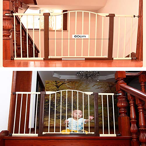 LICHUN Barrera De Seguridad Escalera Puerta for Niños Perros Ajuste De Presión Auto Cerrado Parada De 90 ° Interior Proteccion Peligro Aislamiento, Marrón (Color : H74cm, Size : W 142-150cm)