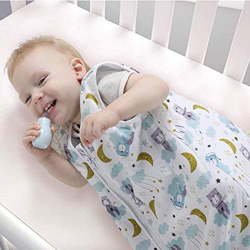 Licitn Saco de Dormir para Bebé - 2.5 TOG Saco de Dormir de Algodón Unisex para Bebés，Longitud Ajustable para Bebé (Azul, 3-18 Meses(70-90cm))