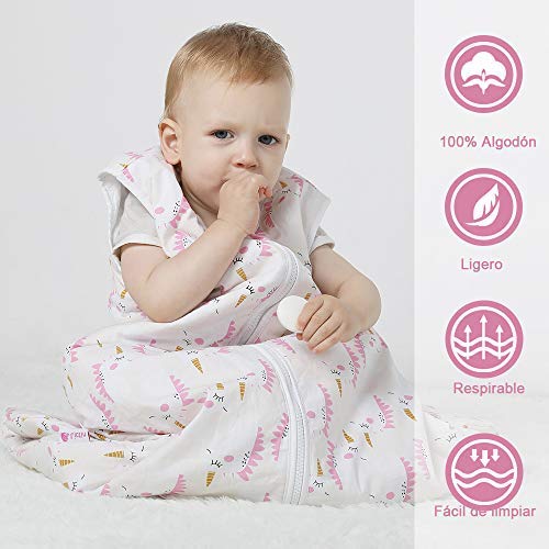 Licitn Saco de Dormir para Bebé - 2.5 TOG Saco de Dormir de Algodón Unisex para Bebés，Longitud Ajustable para Bebé (Rosa, 3-18 Meses(70-90cm))