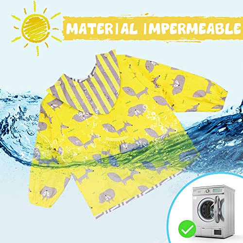 Lictin 3 Pcs Baberos Bebés con Mangas Impermeable- Baberos Manga Larga de Algodón con Escote Ajustable, Material de Algodón Exterior, Tela Impermeable Interior, Cómodo y Transpirable para 0-24 Meses