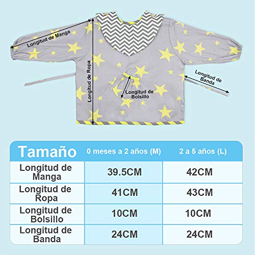 Lictin 3 Pcs Baberos Bebés con Mangas Impermeable- Baberos Manga Larga de Algodón con Escote Ajustable, Material de Algodón Exterior, Tela Impermeable Interior, Cómodo y Transpirable para 0-24 Meses