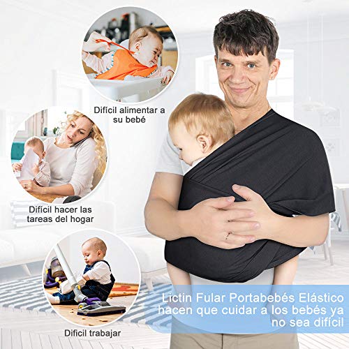 Lictin Fular Portabebés Elástico Negro Portador de Bebé ;Pañuelo de algodón;Unisex;Para padres (Negro)
